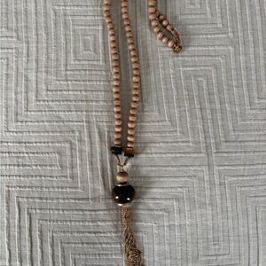 J. Jill Beige and Brown Beaded Necklace with Tassel